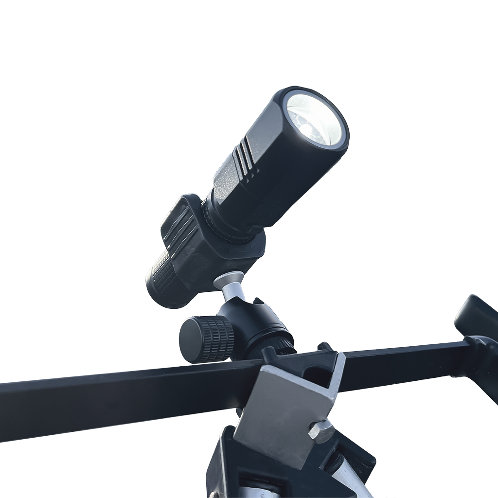 Sea fishing rod tip lights, tripod torch, front view
