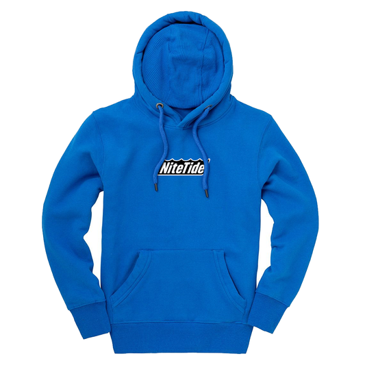 Blue hoodie with 'NiteTide' logo on a white background